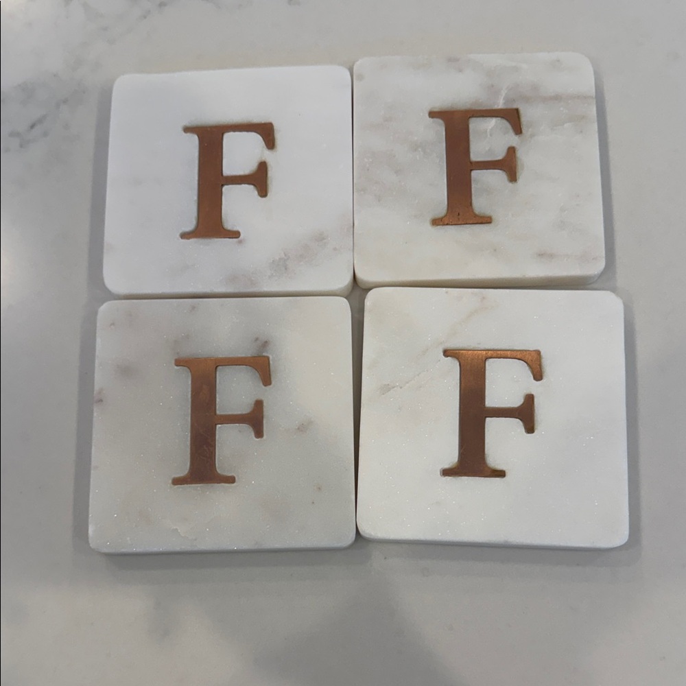 Marble Coasters with Letter F. Perfect condition. Never used.